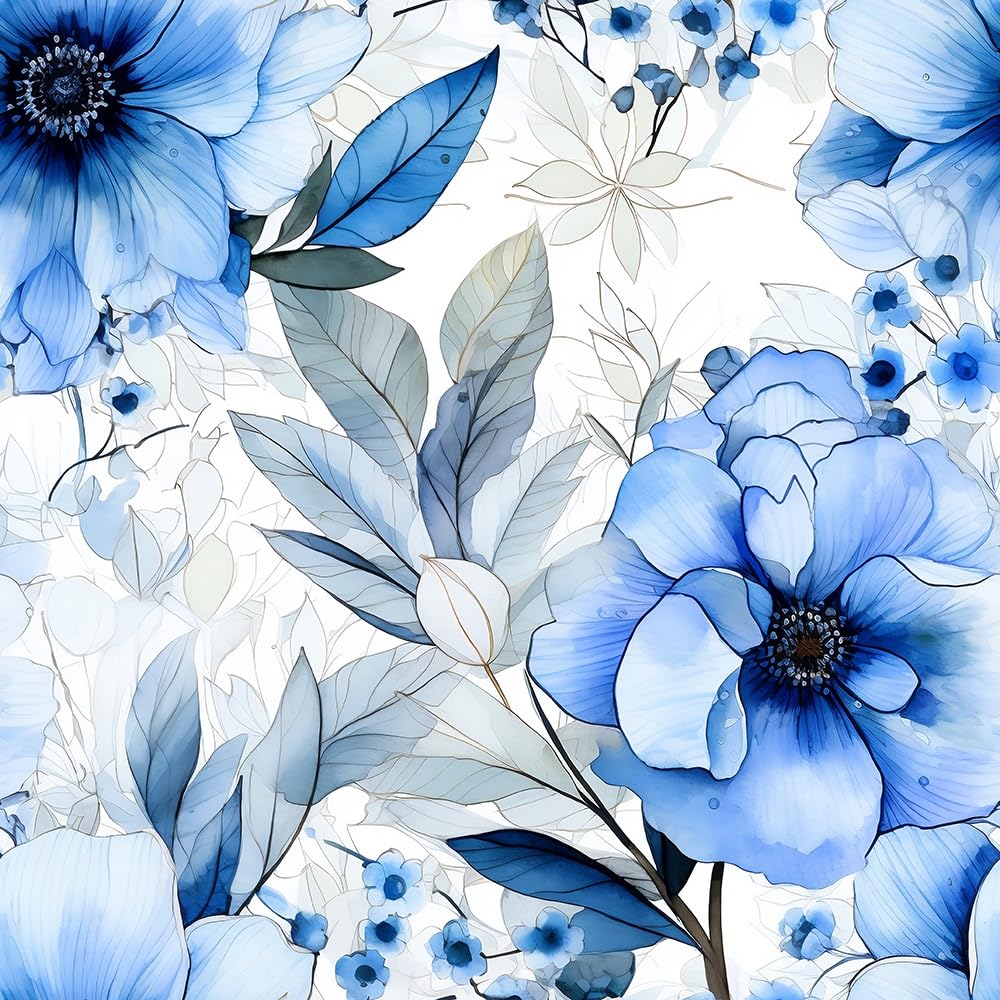 REDAMANCY ICY Blue White Grey Large Floral Leaf Watercolor Plants Peel and Stick Wallpaper Stick on Contact Paper Vintage Wall Paper Easy Peel Off for nightstand Drawer Cabinet Renter