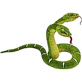 YOHAKI Snake Plush Toy, 52'' Washable Plush Cuddle Toy, Soft and Cute Kids Gift for Boys and Girls, Birthday Party Gift Pranks, Two-Headed Snake Finger Puppet Print Green