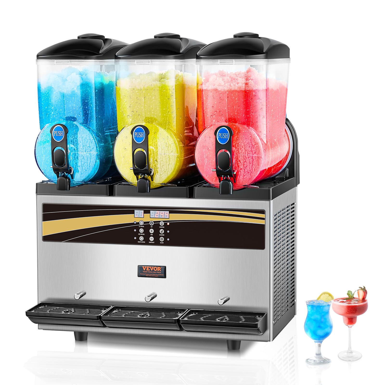 Photo 1 of ***MAJOR DAMAGE** VEVOR Commercial Margarita Machine, 15Lx3 Triple Tank Slushie Machine, 180 Cups Stainless Steel Margarita Smoothie Frozen Drink Maker, Slushy Maker for Home Party Restaurants Cafe Bars** NOT FUNCTIONAL, SELL FOR PARTS***