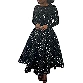 SOMTHRON Women's Sequin Dress Plus Size Long Sleeve A-Line Flared Party Cocktail Sparkle Glitter Evening Shiny Maxi Dress