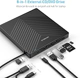 ORIGBELIE USB 3.0 CD DVD Drive 8-in-1 Hub Card Reader for Laptop Mac PC view 3