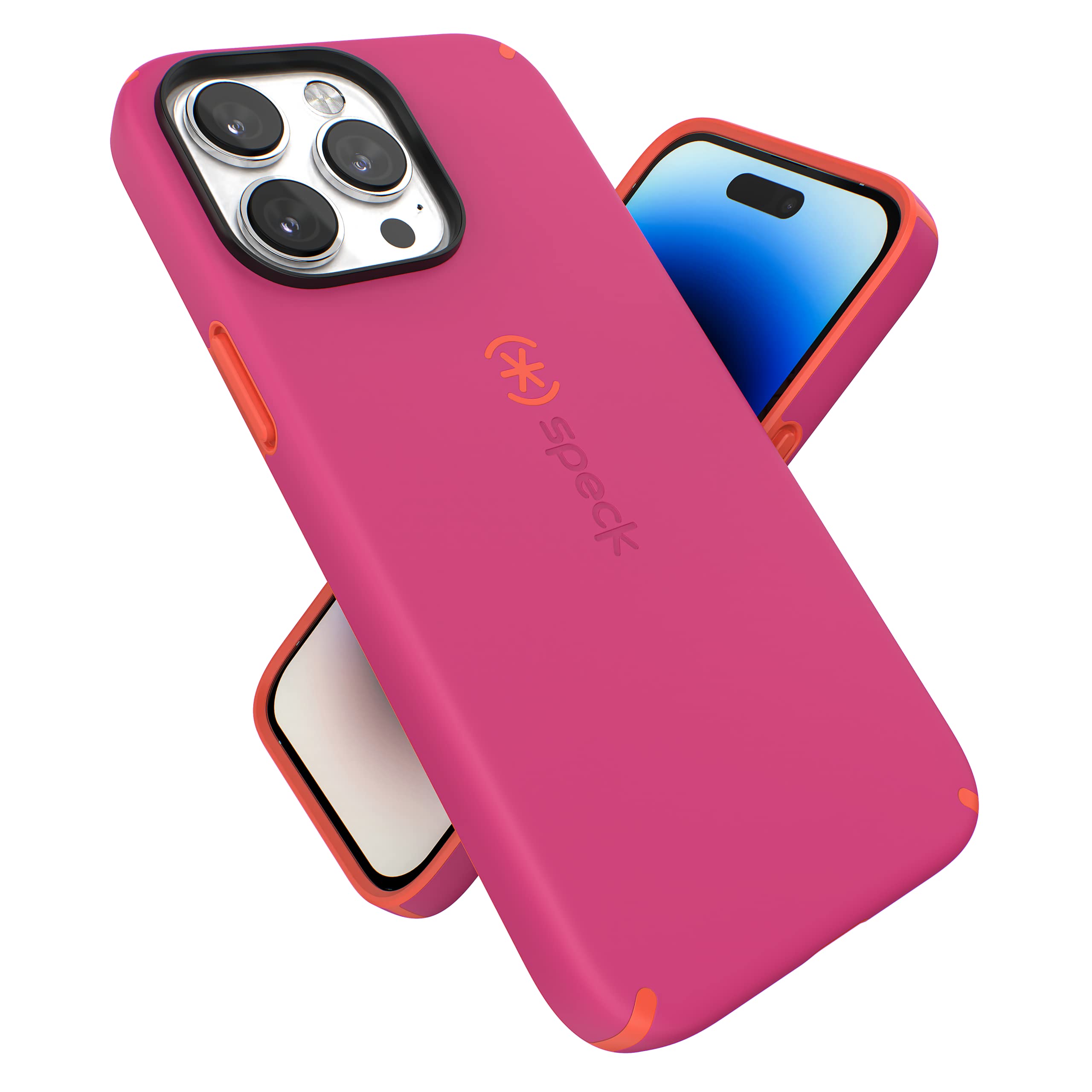 Speck iPhone 14 Pro Max Case - Drop Protection, Scratch Resistant, Built for MagSafe with Soft Touch Coating - 6.7" iPhone 14, Dual Layer - Digital Pink/Energy Red Candyshell
