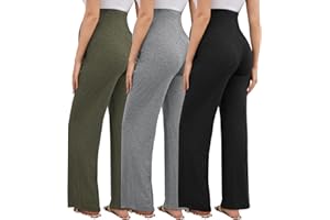 Tjukufpa 3 Pack Women's Maternity Pants Over The Belly Pregnancy Pants Stretchy Loose Wide Leg Lounge Work Pants with Pockets