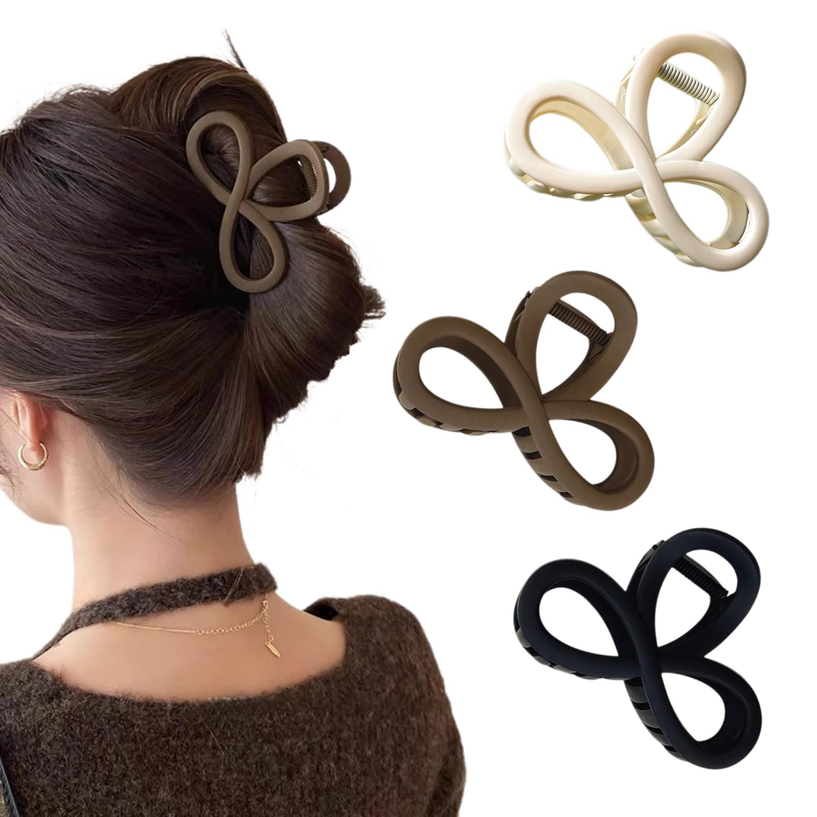 Ypkia Pack of 3 Hair Clips Medium Eight Figure Hair Clips Women for Thick and Thin Hair Hair Clips Girls Women Hair Accessories (Black, Beige, Brown)