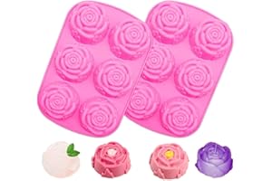 6-Cavity Silicone Flowers Shaped Soap Mold, Set of 2PCS Rose Flower Soap Molds Silicone Soap Molds for Handmade Soaps Jelly, 