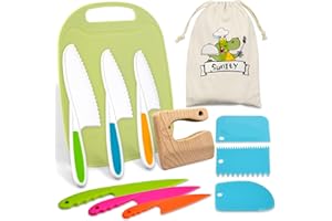 Kids Knife Set for Cutting, 12 PCS Toddler Knife Set, Montessori Kitchen Tools for Toddlers, Safe Knives for Real Cooking wit