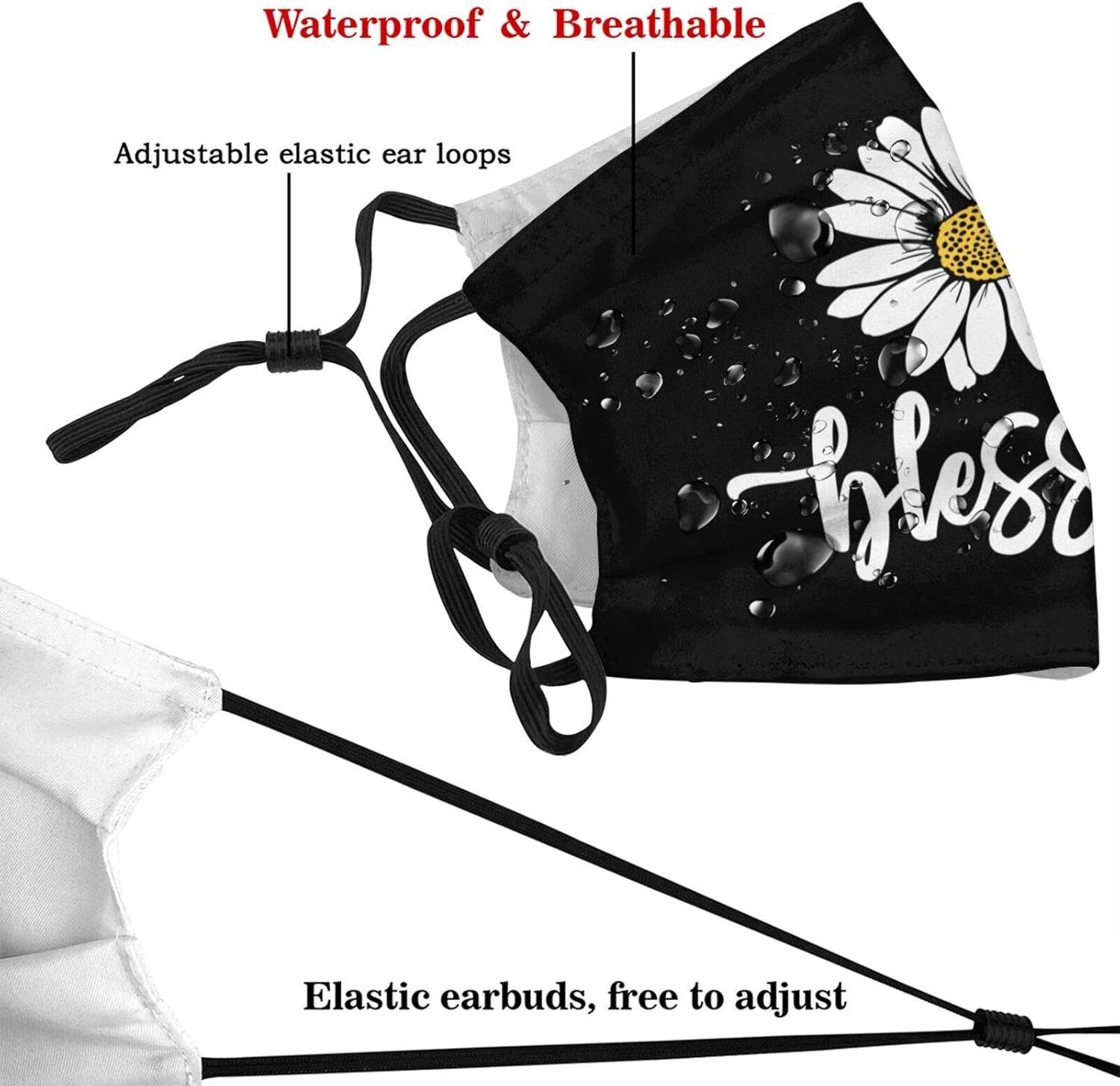 Daisy Flower Blessed Face Mask, Adjustable Washable Reusable Dustproof Balaclava Mouth Cover with 2 Filters for Men Women (Daisy Flower Blessed, One Size) at  Women’s Clothing store