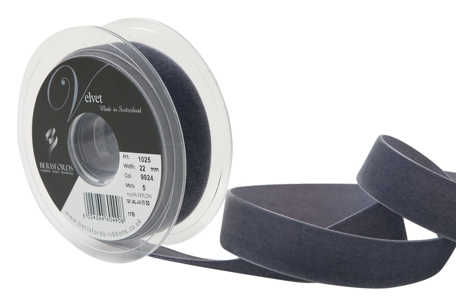 Berisfords Velvet Ribbon, Dolphin, 102 x 30 x 102 cm