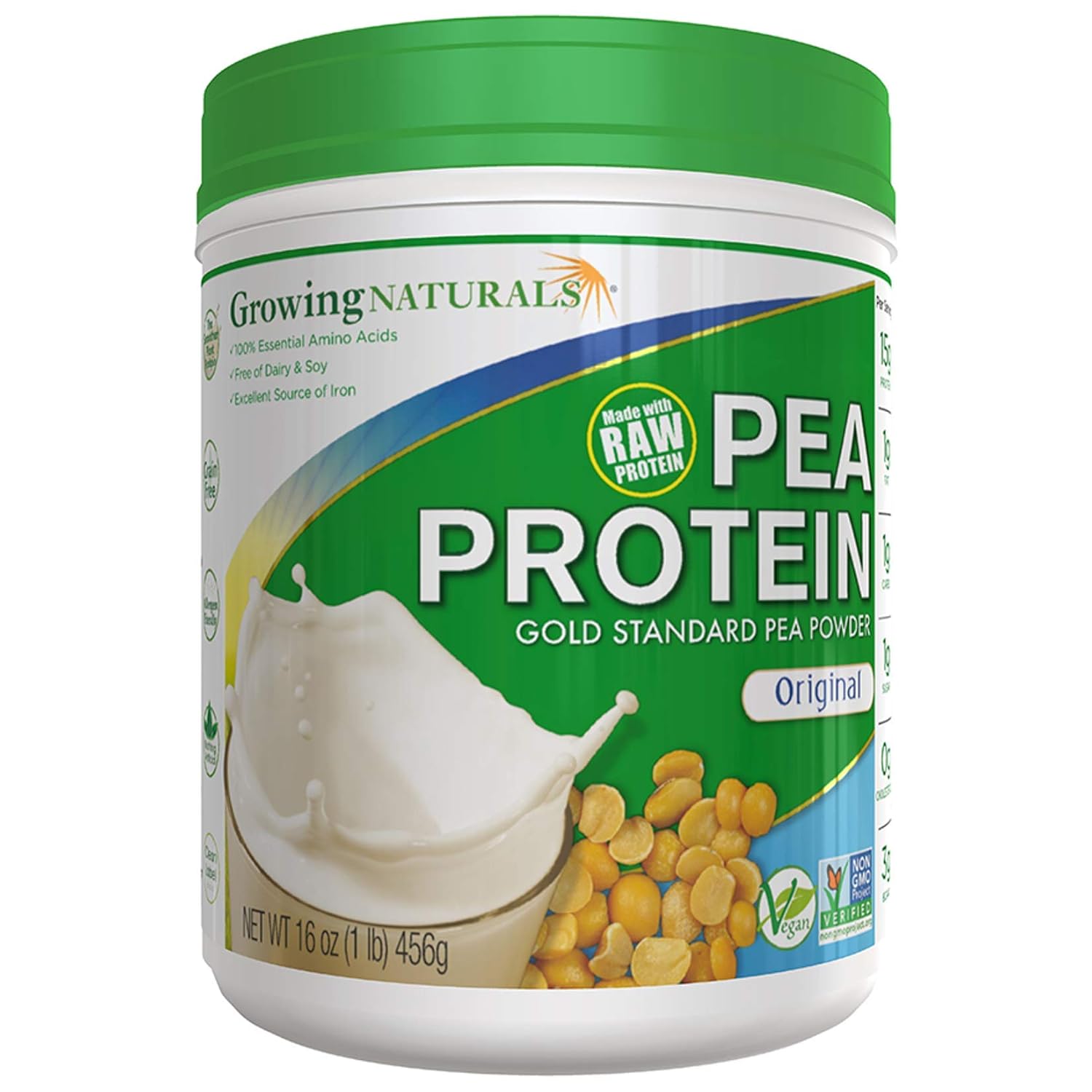 Growing Naturals | Plant Based Protein, Gold Standard Raw Pea Protein Powder | Original | Non-GMO, Vegan, Gluten-Free, Keto Friendly, Shelf-Stable | 1LB: Grocery & Gourmet Food