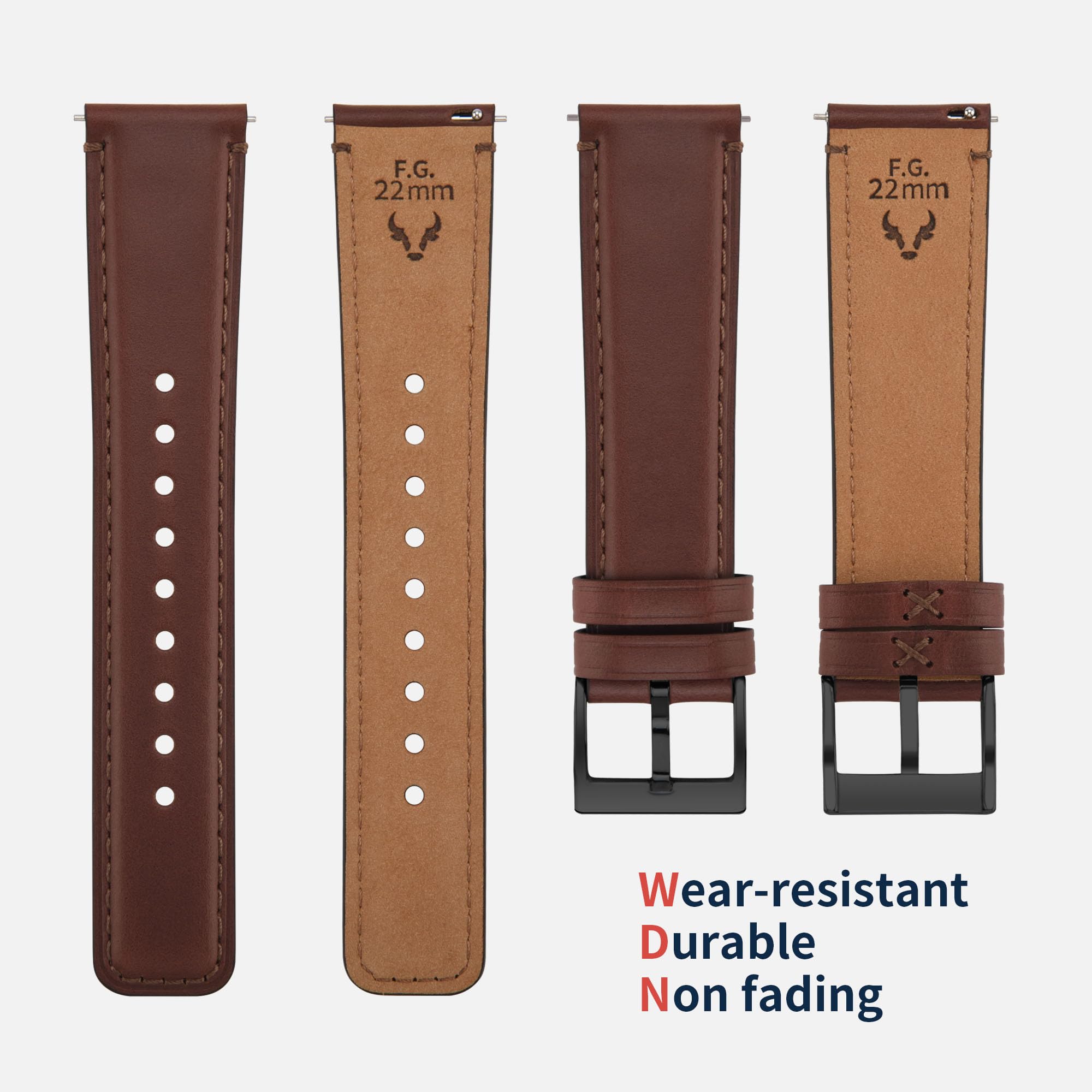 Fullmosa Watch Bands,18mm 19mm 20mm 22mm 24mm Quick Release Leather Watch Band Strap - Burnished Leather Watch Band Vintage Wristband