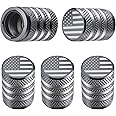 Tire Valve Stem Cap Cover - (5 Pack) Tire Air Cap Metal with Plastic Liner Corrosion Resistant Leak-Proof American Flag for Car Truck Motorcycle Bike Grey