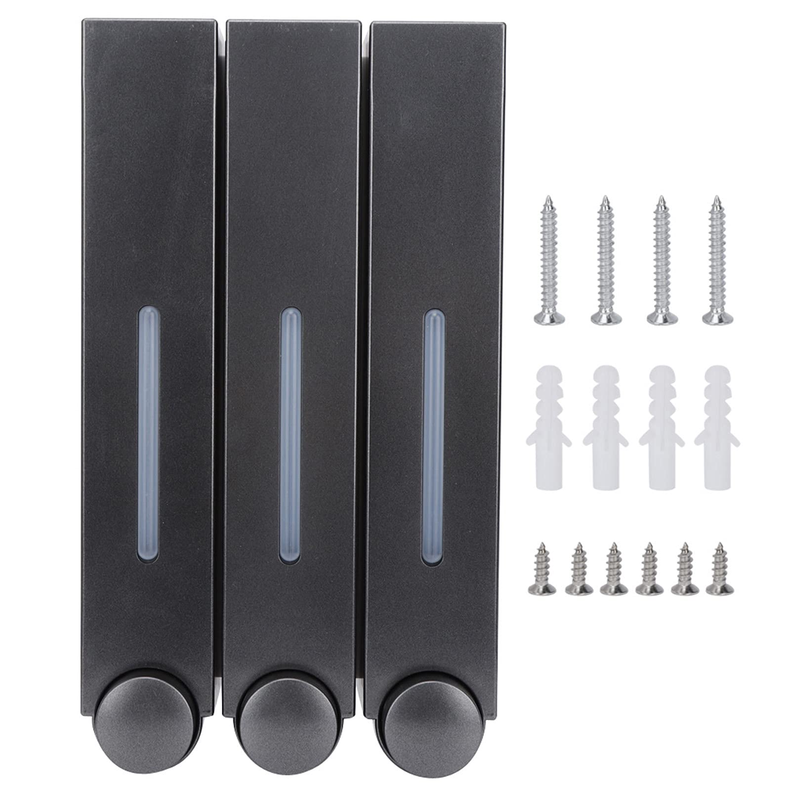 Hyuduo Wall Mounted Shampoo Dispenser 3-Compartment Shower Organizer for Shampoo, Conditioner & Body Wash, Leak-Proof Black Soap Dispenser for Bathroom