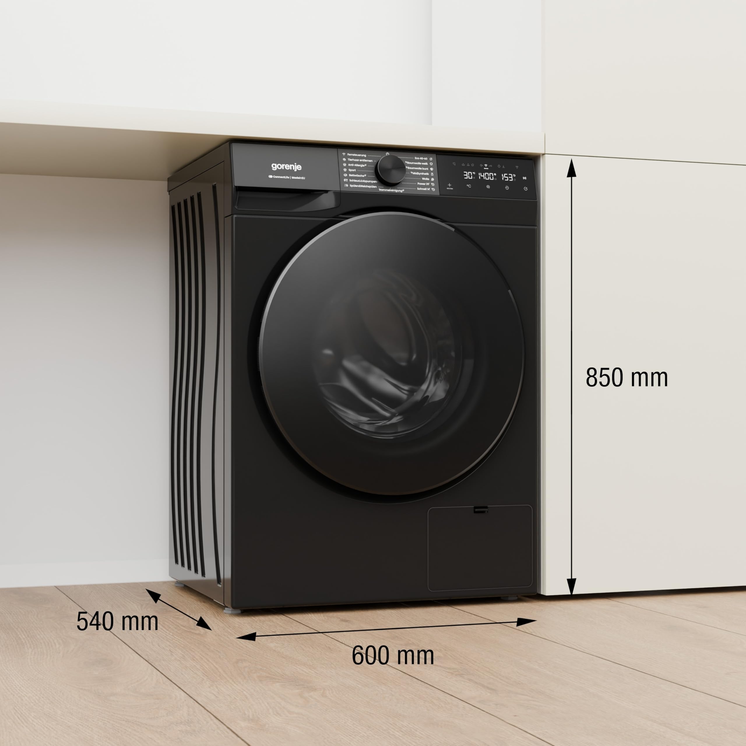 Gorenje W53G484A3P1B Waschmaschine mit Dampffunktion /8 KG /1400 U-Min/ConnectLife /15 Programme/UltraClean/AquaStop/SteamTech/30% besser als Energieeffizienzklasse A/Schwarz 2
