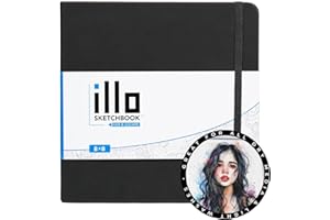 ILLO SKETCHBOOK FAIR & SQUARE illo Sketchbook 8’’ x 8’’ Square Hardcover Sketch Book, (112lb/180gsm) Heavyweight Paper, Ribbon Marker, Back Pocket, Lays Flat, Minimal Bleed, Vegan, for Artists & Beginners