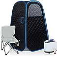 Wizzisauna Foldable Portable Steam Sauna, Personal Sauna Tent for Home SPA with 1000w 2.2L Steamer, Folding Chair, Remote Control, Black