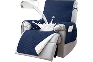 TOVVRE 100% Waterproof Recliner Chair Covers That Stay in Place, Non-Slip Recliner Cover with 5 Pockets, Elastic Straps, Washable Reclining Chair Protector for Kids, Pets, Dogs, Dark Blue
