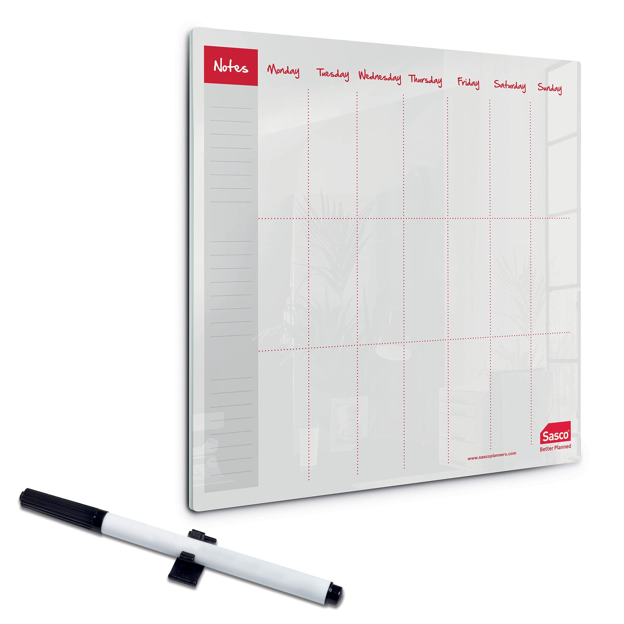 Sasco Semi Transparent Acrylic Mini Whiteboard Weekly Planner, Desktop, Frameless, Dry Erase, 450 x 450, Includes Whiteboard Pen, 2410179