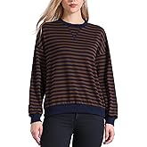 Allegra K Sweatshirt for Women Crew Neck Striped Long Sleeves Casual Pullover Tops