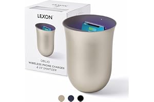Lexon OBLIO Wireless Phone Charger with UV Sanitizer, QI Certified Fast Charging Station 10W, Gold