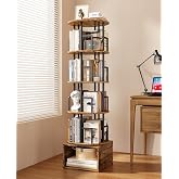 Kalrin 5 Tier 360&deg;Rotating Bookshelf with Extra Storage Cabinet, Brown | 5 Tier 360&deg; Rotating Bookshelf,Extra Storage Cabinet,Floor Standing Bookcase,Narrow Book Shelf for Bedroom Living Room
