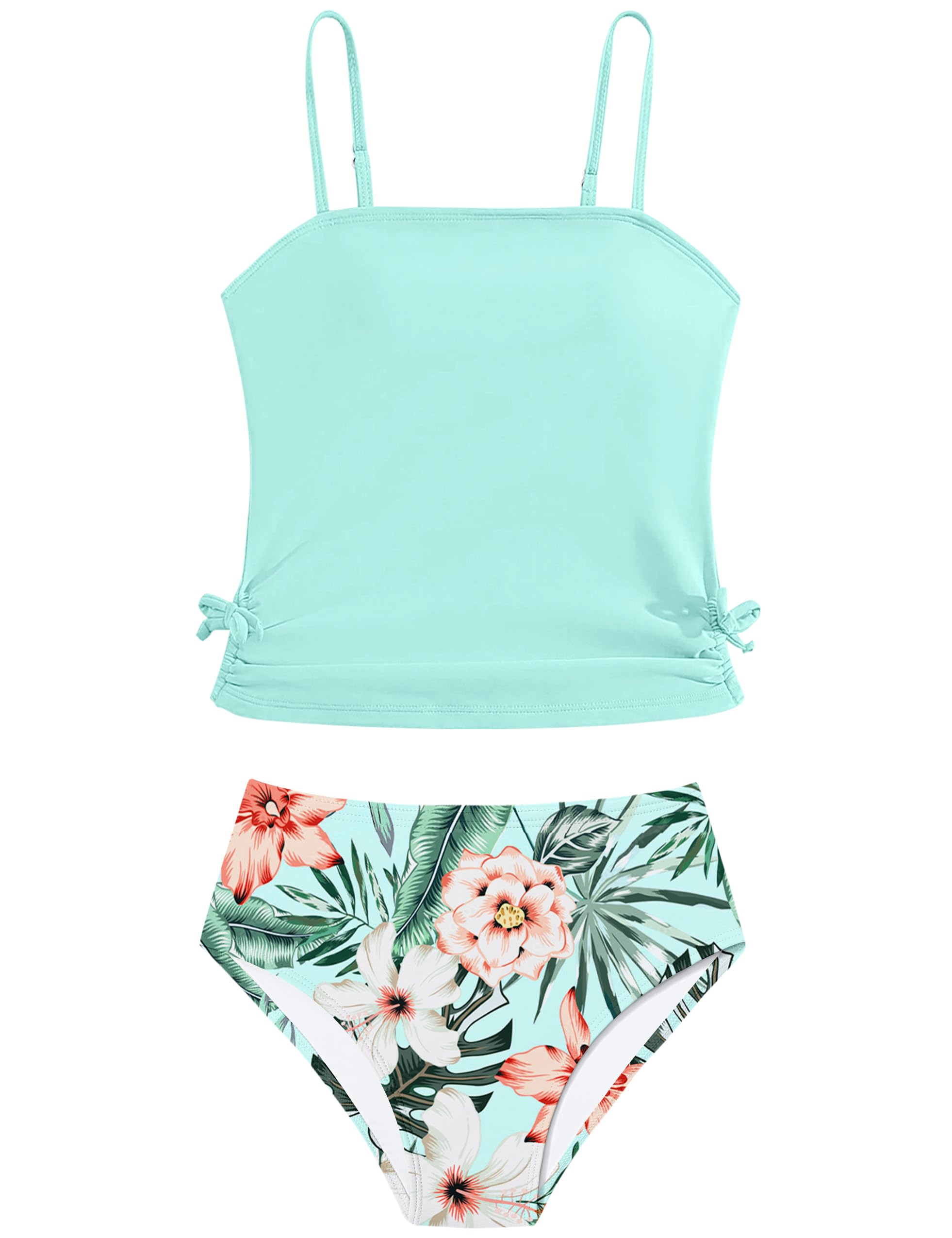 Photo 1 of Queenstyle Girls Swimsuit Size 10 12 Tankini Set Kids Bathing Suits Blue Two Piece Girls' Swimwear Size 10-12 Adjustable Spaghetti Straps