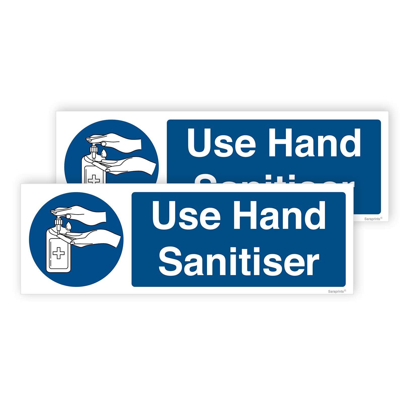 Pack of 2 Sanitise Hands Sign Landscape Self Adhesive Waterproof Stickers Sanitiser Sign 300mm x 100mm V1123