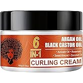 Black Castor Oil Curl Defining Cream, 6 IN-1 Hydrating Argan Oil Hair Mask for Enhances Wavy Hair and Curly Hair, Anti-Frizz Curling Cream to Define All Curly Types & Hair Textures