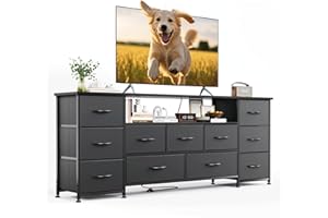 Vermess 63" W Dresser for Bedroom with Charging Station 11 Drawer Dressers & Chests of Drawers Dresser TV Stand for Bedroom f