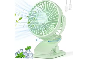 BDXXJ Portable Clip on Fan, 360° Rotate Battery Operated Stroller Fan, 3 Speed Quiet Mini Personal Desk Fan, USB Rechargeable Clooing Fan for Outdoor Camping Golf Cart Stroller Home Office Green