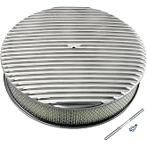 TBAPFS 14 x 3 Inch Round Polished Air Cleaner Kit Fully Finned Top | with Flat Style Base Compatible with Chevy Ford GM