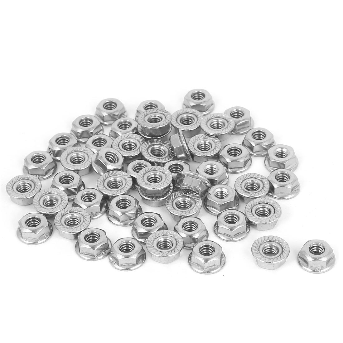 uxcell 3/16-24 Serrated Flange Hex Lock Nuts, 50Pcs 304 Stainless Steel Non-Slip, Full Thread, Bright Finish, Silver