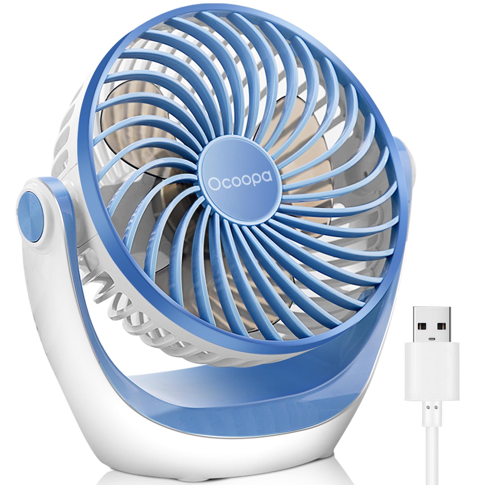 OCOOPA USB Desk Table Fan with Strong Airflow & Quiet Operation, Portable Cooling Fan Speed Adjustable 360°Rotatable Head for Home Office Bedroom Table and Desktop