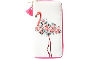 MAYEBRIDGE Timlee Cute Rainbow Unicorn Long Wallets Long Purse Flower Flamingo Wallet For Girls Christmas Gift Women with Pink Tassels(Flamingo White)