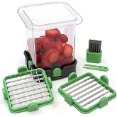 Strawberry Slicer &amp; Chopper with Container, 2 Blades, Detachable, Green | Pro Soft Food Chopper - Detachable Fruit Cutter Chopper with Push Plate