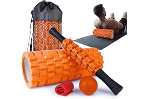 Krightlink 5 in 1 Foam Roller Set for Deep Tissue Muscle Massage, Patented Trigger Point Fitness Exercise Foam Roller, Massage Roller, Massage Ball, Stretching Strap, for Whole Body (Orange)