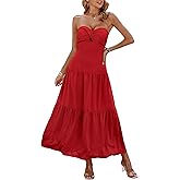 ECOWISH Women's Summer Strapless Maxi Dress 2026 Off Shoulder Hollow Out Smocked A Line Tube Tiered Long Dresses