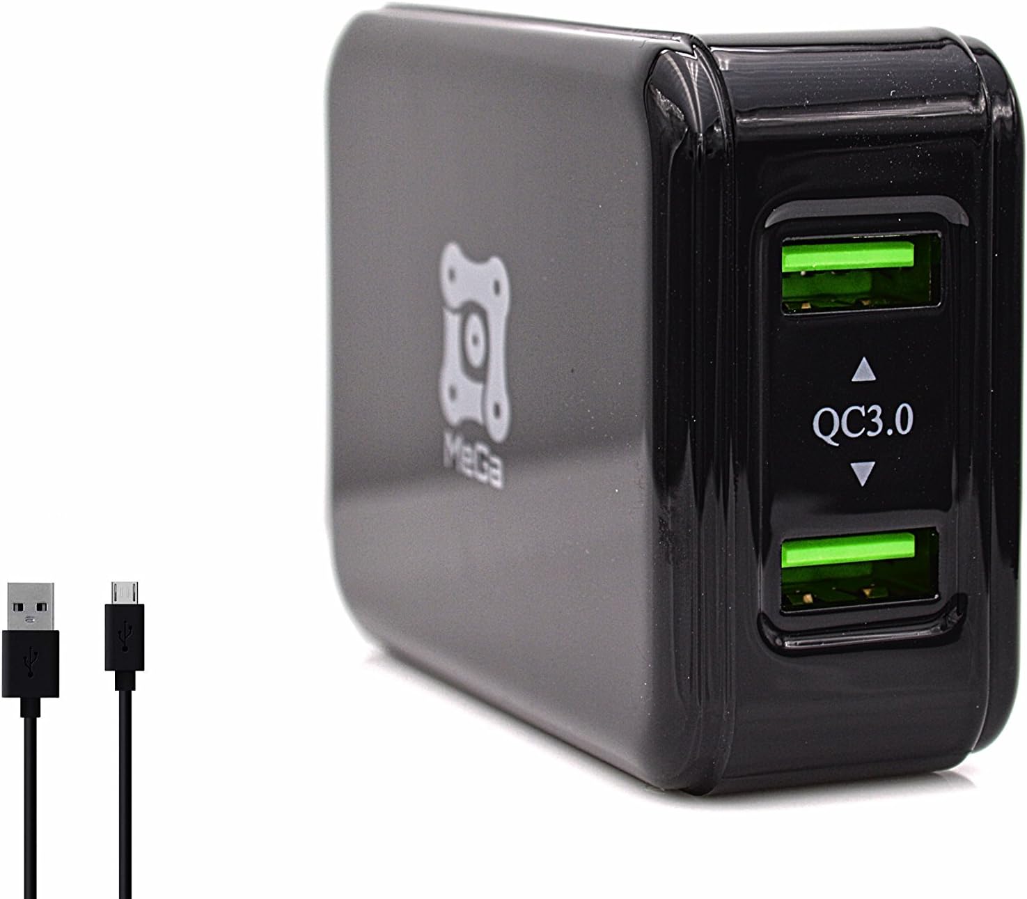 MeGa Quick Charge 3.0 Wall Charger, 36W Dual USB Adapter with 3ft Micro Cable, USB Rapid Fast Turbo Charger for Galaxy S7/S6/Edge/Plus, Note 5/4 for iPhone 6/7, iPad, LG, Nexus, HTC, Motorola [Black]