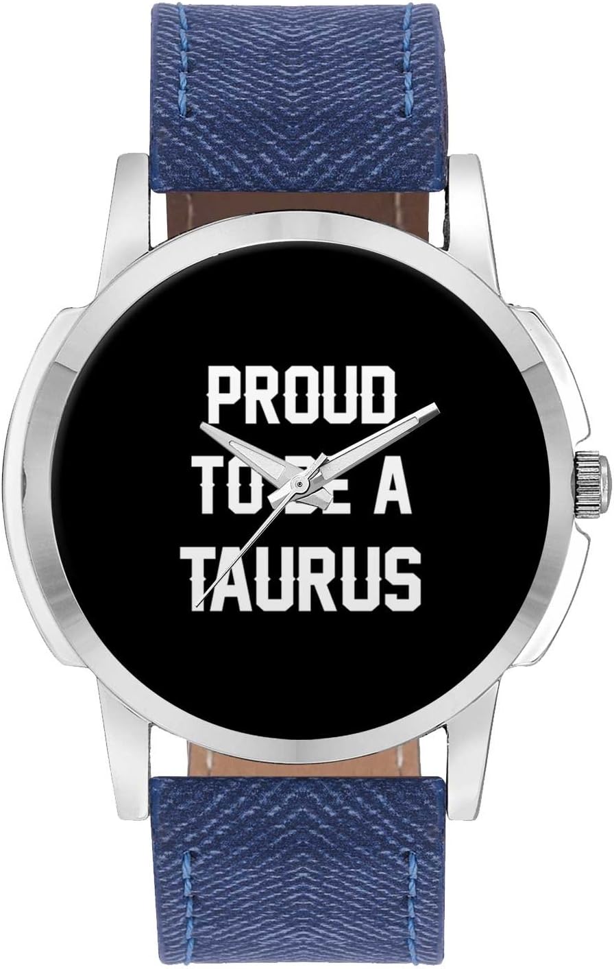 BIGOWLWrist Watch for Men - Proud to Be A Taurus Best Gift for Taurus - Analog Men's and Boy's Unique Quartz Leather Band Round Designer dial Watch
