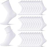 Cutecrop Women's Ruffle Socks Bulk White Breathable Ankle Crew Frilly Socks for Women