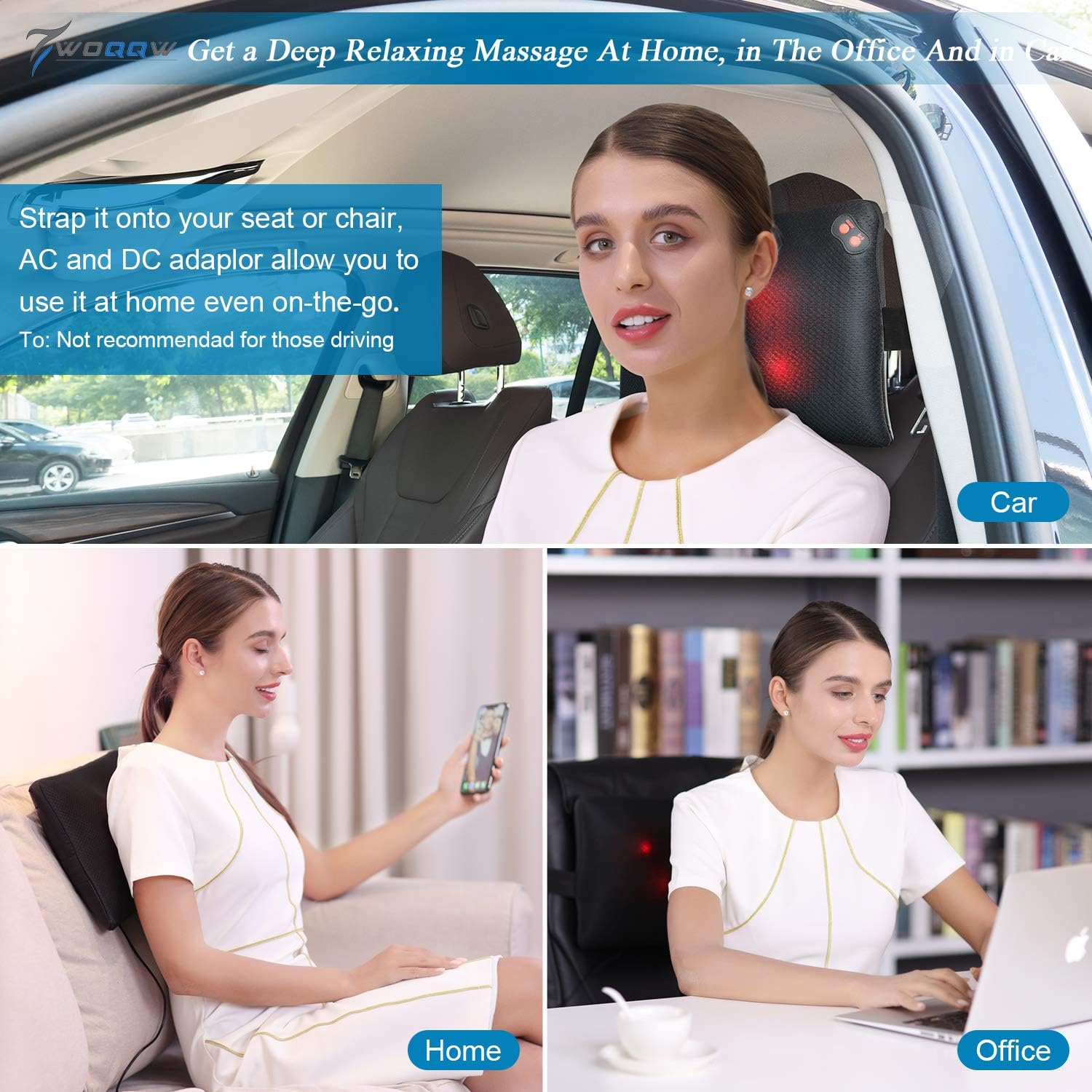 WOQQW Back Massager, Massagers for Neck and Back with Heat, Electric Back Massages Pillow for Back, Deep Tissue Kneading Massager for Shoulder, Lower Back, Leg, Foot, Muscle Pain Relief: Home & Kitchen