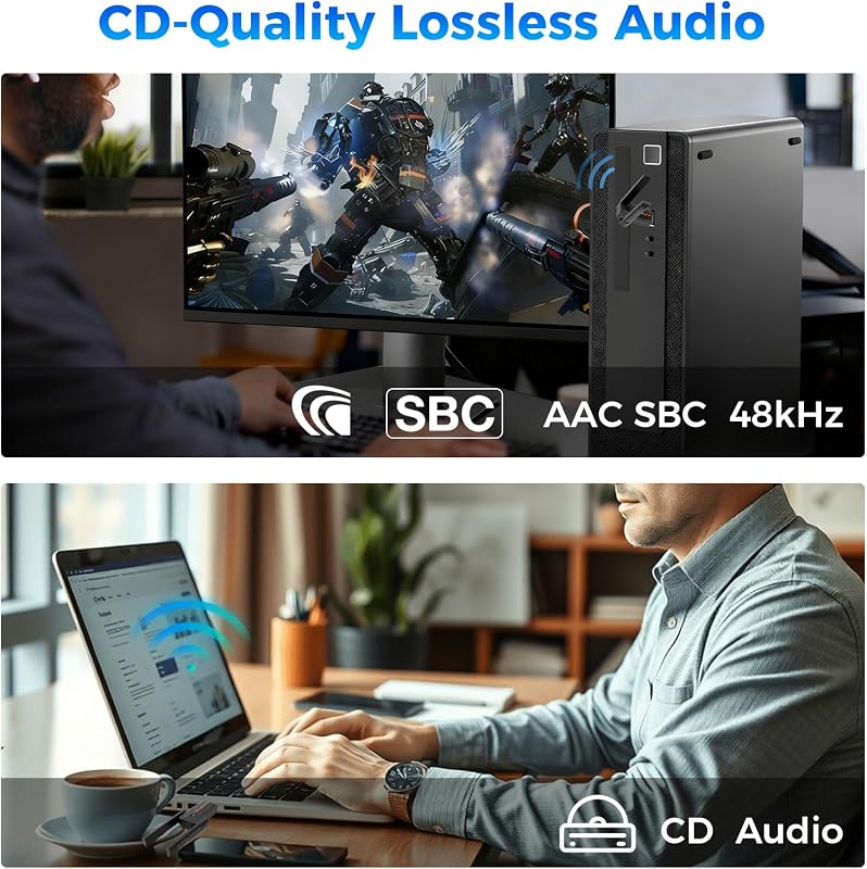 Bluetooth Adapter 6.0 Mit Großer Übertragungsreichweite für PC Windows 11/10/8.1, USB Dongle für Bis zu 5 Geräte simultan, Große Reichweite, Niedrige Latenz