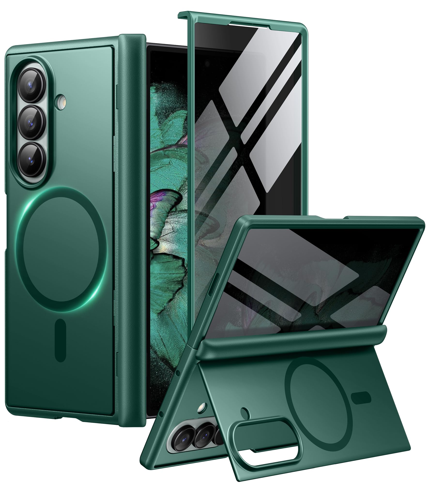 Photo 1 of BERFY for Samsung Galaxy Z Fold 7 Case with Privacy Screen Protector, [Compatible with MagSafe][Anti Spy] Built-in Hidden Kickstand, Full-Body Shockproof Slim Phone Case for Z Fold 7, Green