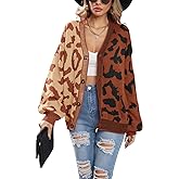 chouyatou Women's Color Block Leopard Print Button Down Long Sleeve Cardigan Sweaters