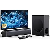 GEOYEAO Sound bar with subwoofer, 200W 2.1 ch soundbar w/Dolby Atmos Surround Sound System, 3D Bass Adjustable Home Theater Bluetooth TV Speaker for Smart TV/Projector/PC