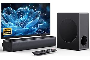 GEOYEAO Sound bar with subwoofer, 200W 2.1 ch soundbar w/Dolby Atmos Surround Sound System, 3D Bass Adjustable Home Theater Bluetooth TV Speaker for Smart TV/Projector/PC