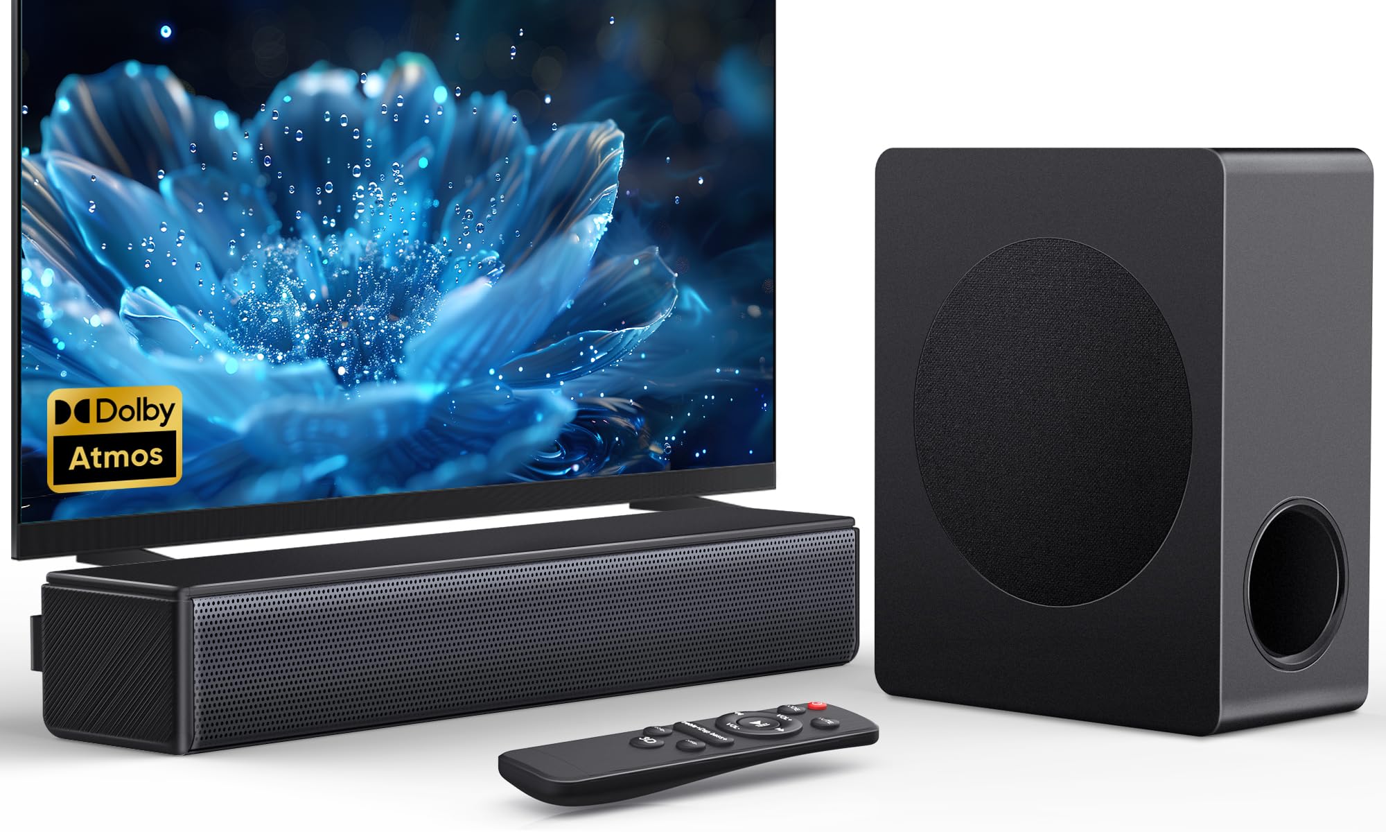 Photo 1 of GEOYEAO Sound bar with subwoofer, 200W 2.1 ch soundbar w/Dolby Atmos Surround Sound System, 3D Bass Adjustable Home Theater Bluetooth TV Speaker for Smart TV/Projector/PC