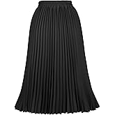 THHGPO Women's Pleated Skirts High Elastic Waist A-Line Swing Skirt Midi Length