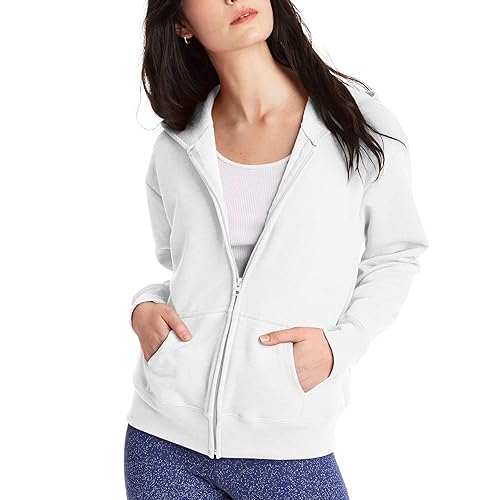 Hanes Women's EcoSmart Full-Zip Hoodie Sweatshirt, White, Small