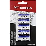 Tombow 57321 MONO Eraser, White, Small, 5-Pack. Cleanly Removes Marks Without Damaging Paper