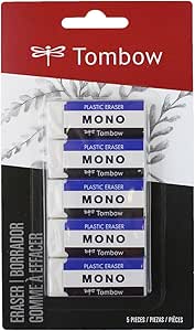 Tombow 57321 MONO Eraser, White, Small, 5-Pack. Cleanly Removes Marks Without Damaging Paper